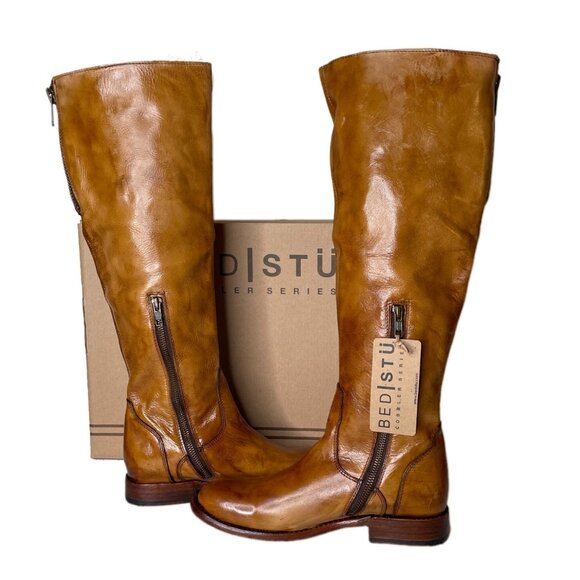 BED STU Tess Tan Distressed Leather Tall Riding Boots BEDSTU Size 8 - Picture 1 of 16